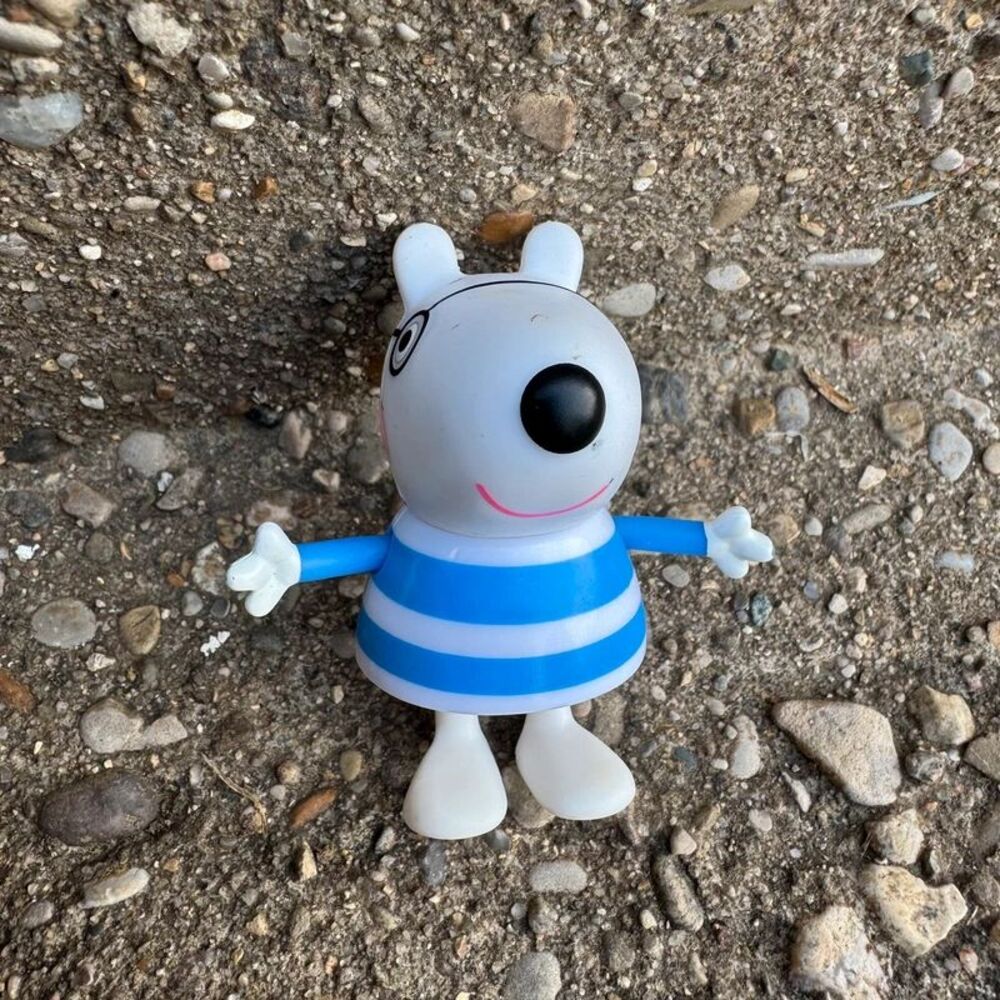 Rare Peppa Pig Penny Polar Bear Posable Figure Blue White Striped Shirt Glasses